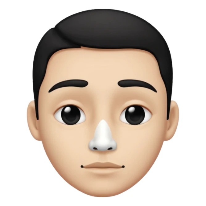 he has all black face but in the middle and nose part is white sticker