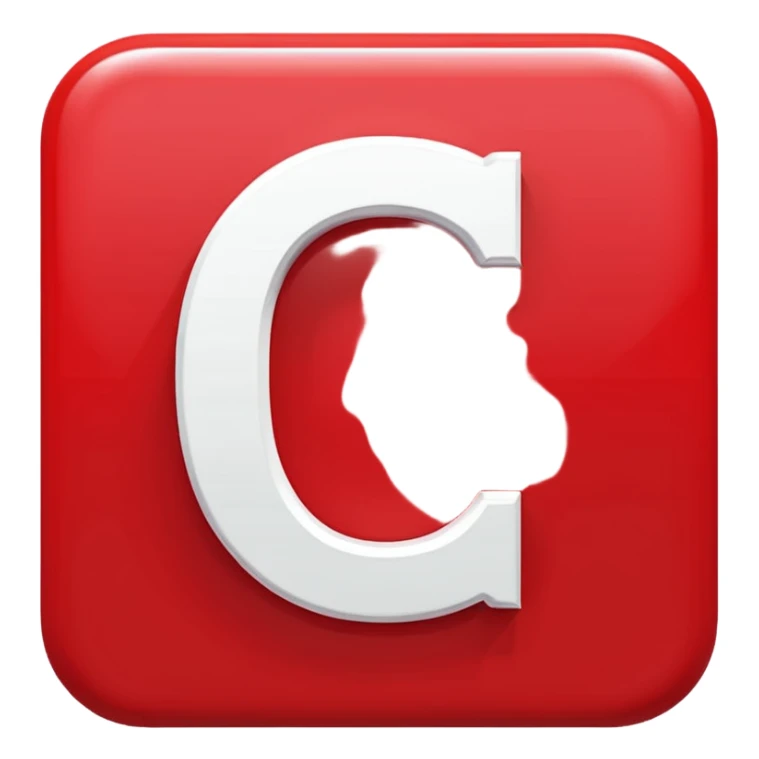 A bold white capital letter "C" in the exact same font and style as the 🅱️ emoji, centered inside a red rounded square, flat emoji design, glossy shiny light reflection on the top left, clean and simple, transparent background, no extra elements sticker