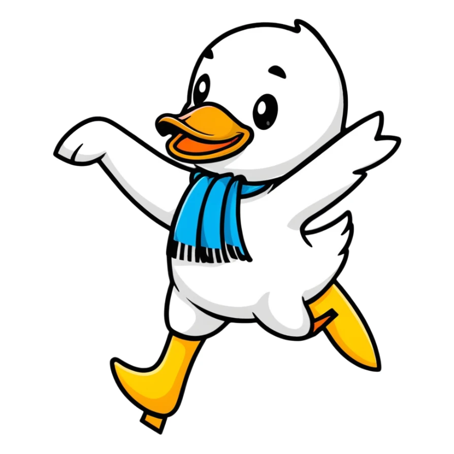 dancing duck with a finish line ribbon sticker