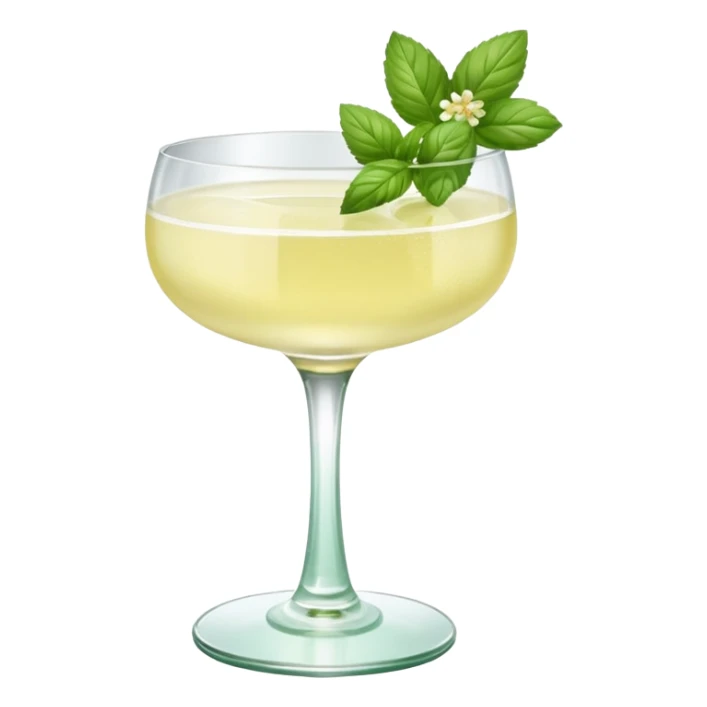French 75 cocktail with subtle elderflower color and mint and basil garnishes sticker