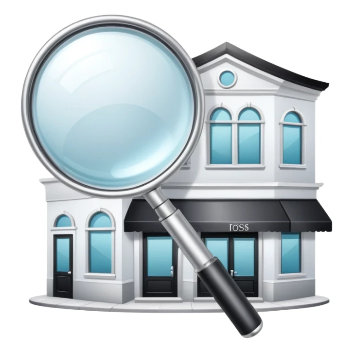 magnifying glass over a beauty salon building sticker