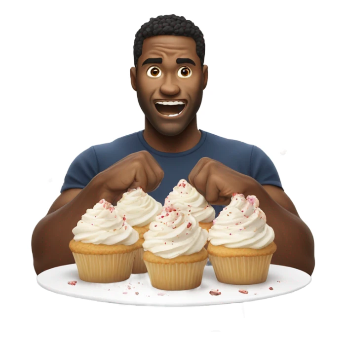 man destroying cupcakes with his hands sticker