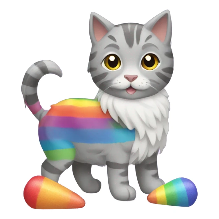 Grey tabby cat with rainbow lama toy sticker