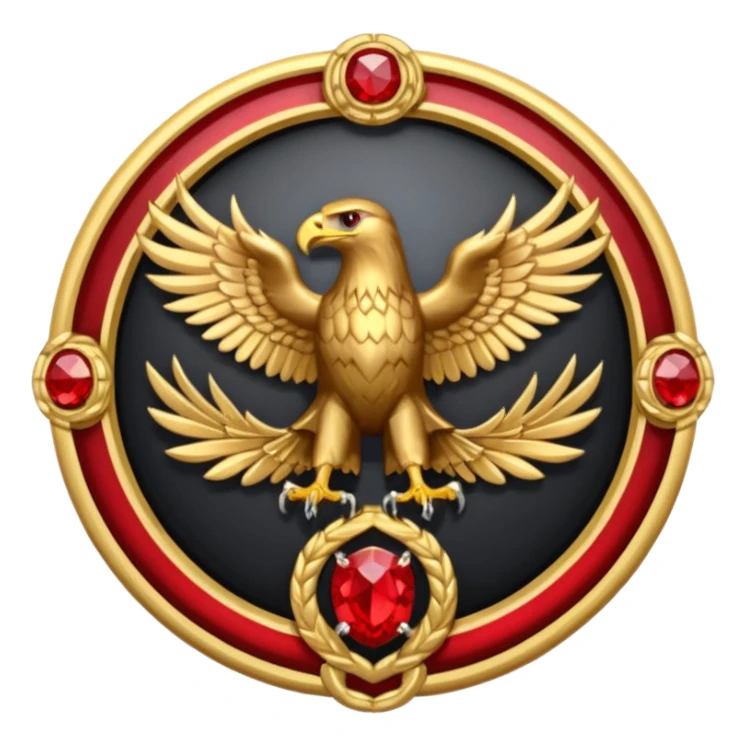 Golden eagle with two heads crest / brosch in a circle with red gems and no background sticker