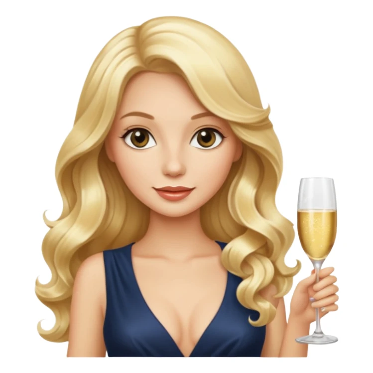 Glamorous blonde lady holding champagne bottle, long hair sticker