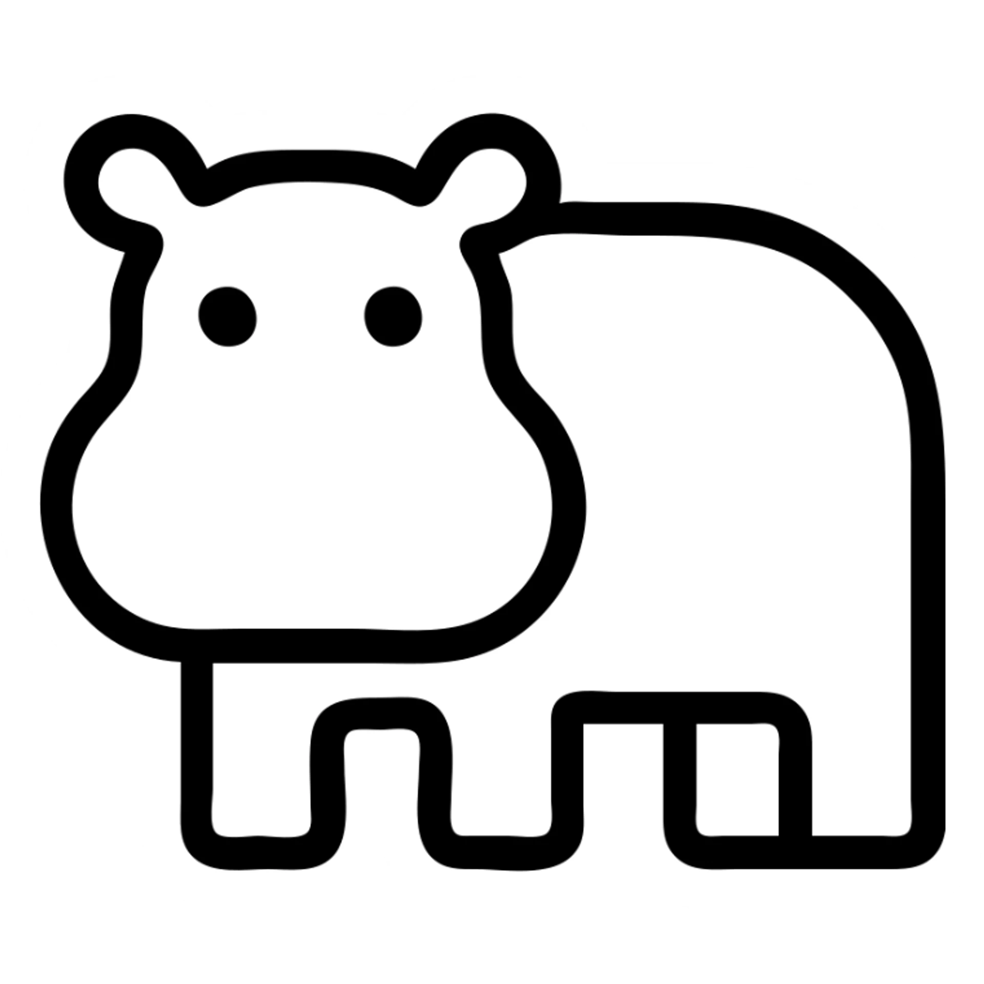 simple hippopotamus icon, minimalist and bold, clean black outlines, no fill, modern icon style sticker