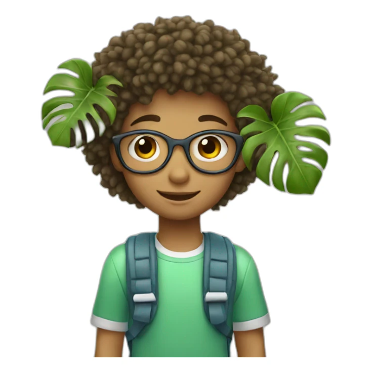 Young student with monstera deliciosa hair sticker