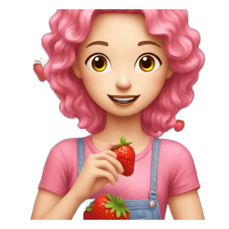 Pink girl eating strawberries sticker