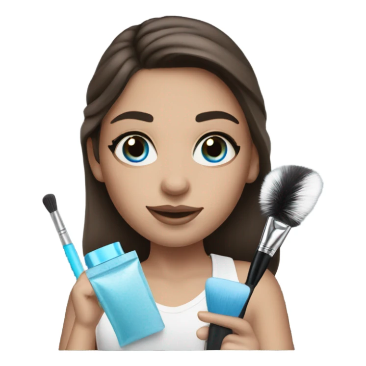 Brunett white girl with blue eyes and makeup kit sticker