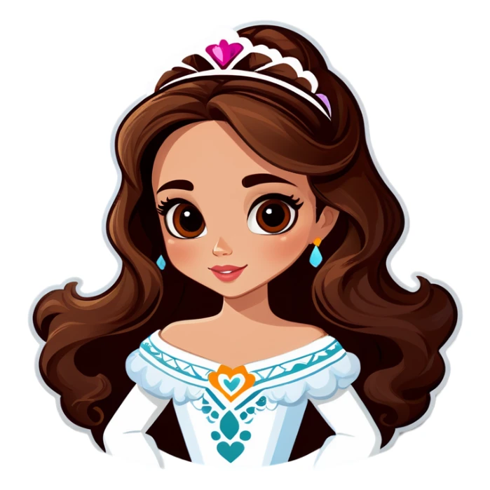 mexican and white princess with brown hair and brown eyes sticker