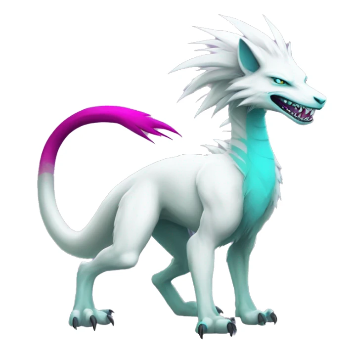 White badass elegant wild beautiful natural cute badass epic anthro modern albino sergal-vernid-creature with cyan mane and magenta eyes with cyan edgy stripes, full body sticker