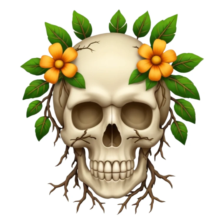 Skull made of roots + flowers sticker