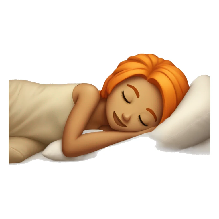 Tan girl with orange hair sleeping on pillow in bed sticker