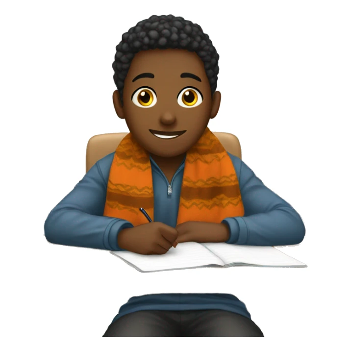 Teen wearing fall blanket sitting at school desk sticker