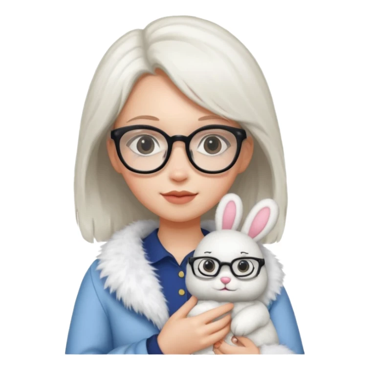 Girl with glasses → holding a toy rabbit sticker