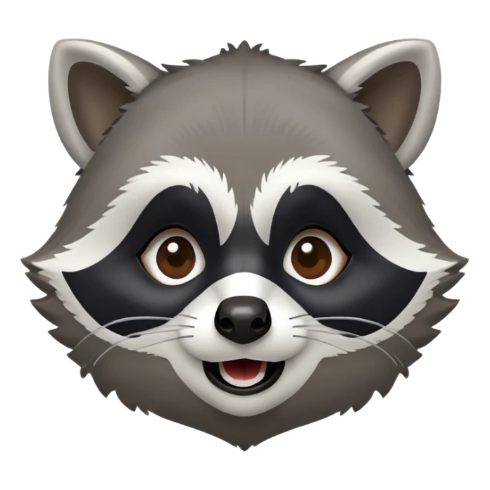 Cinematic-Comical-Raccoon-Portrait-Emoji – Head tilted dramatically with an exaggeratedly amused expression, featuring a fluffy grey coat with a signature black "bandit" mask, wide, mischievous brown eyes filled with playful disbelief. sticker