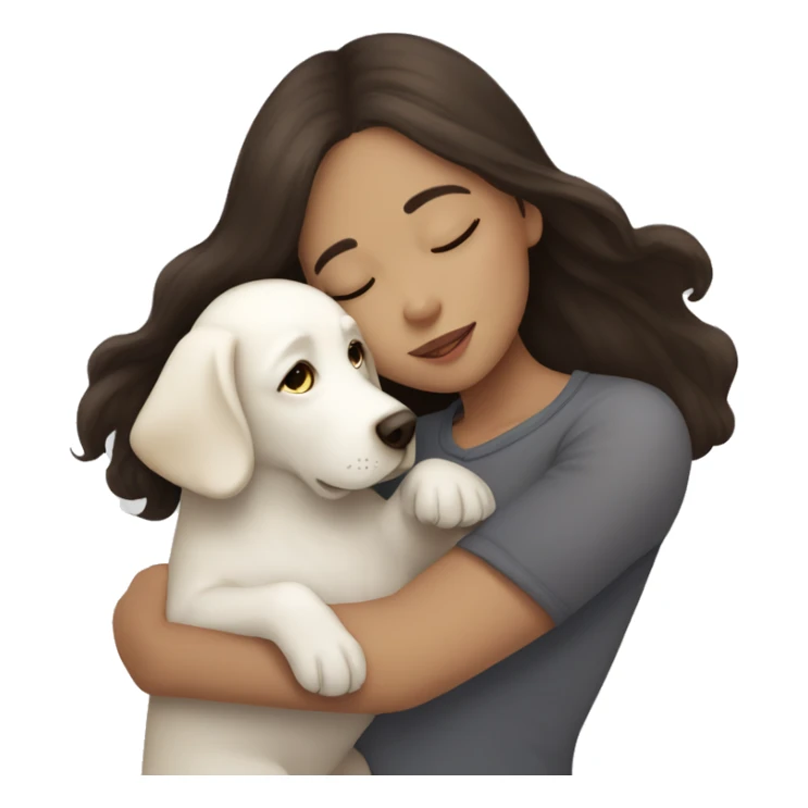 long dark brown hair girl cuddling a cute white Labrador  sticker
