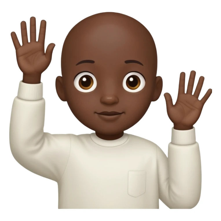 Little black bald boy waving a no finger sticker