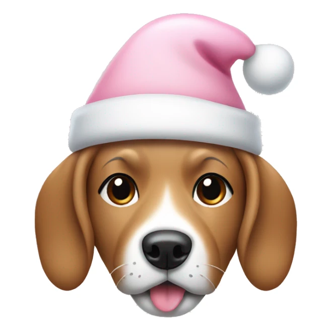 Dog with light pink Christmas hat and white bone in mouth sticker