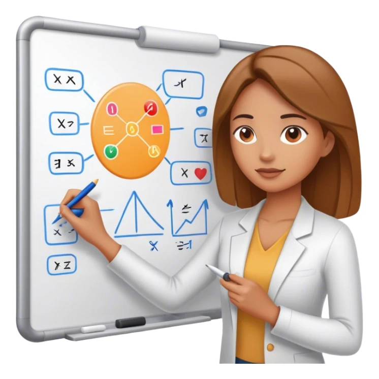 Woman writing on whiteboard with diagrams on it sticker