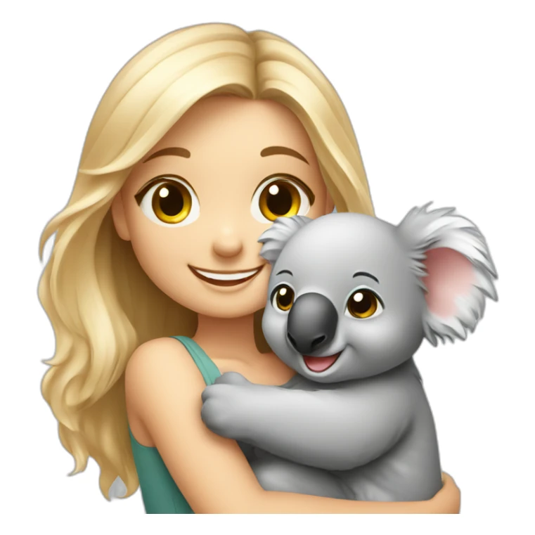 Cute happy smiling blonde girl warm holding cute koala sticker