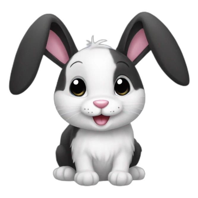 happy black and white bunny with long ears sticker
