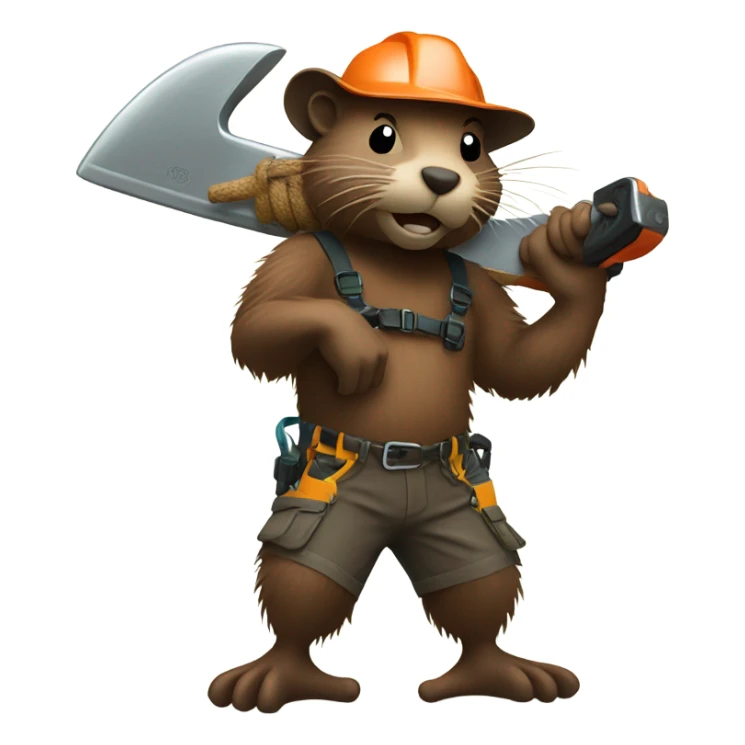 Beaver with dreadlocks wearing climbing gear holding a chainsaw  sticker