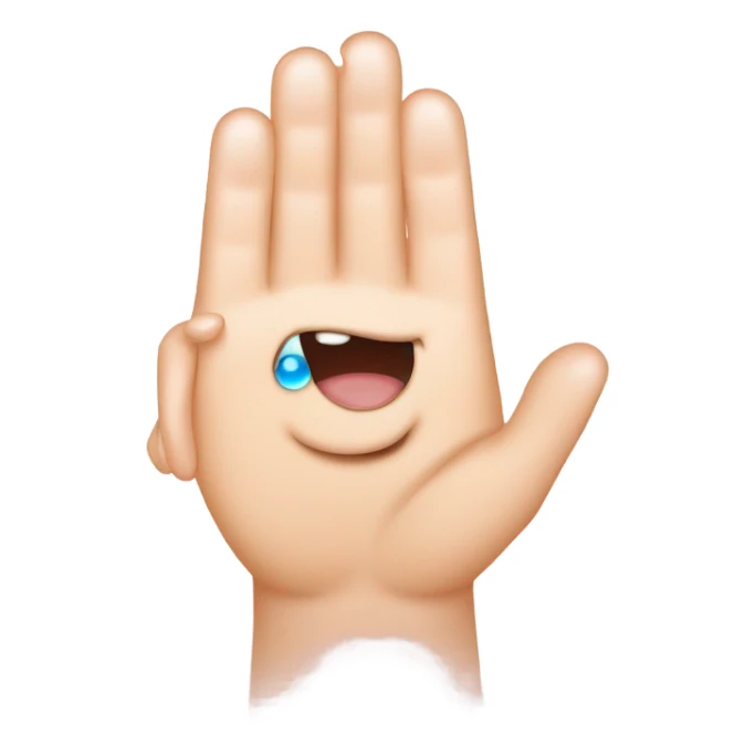 Tongue between fingers with water sticker