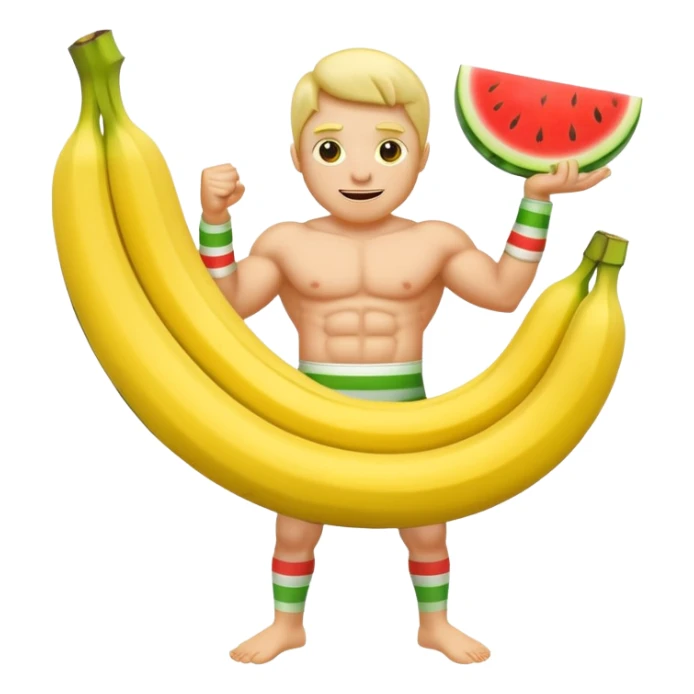 banana as superhuman. add watermelons in background  sticker