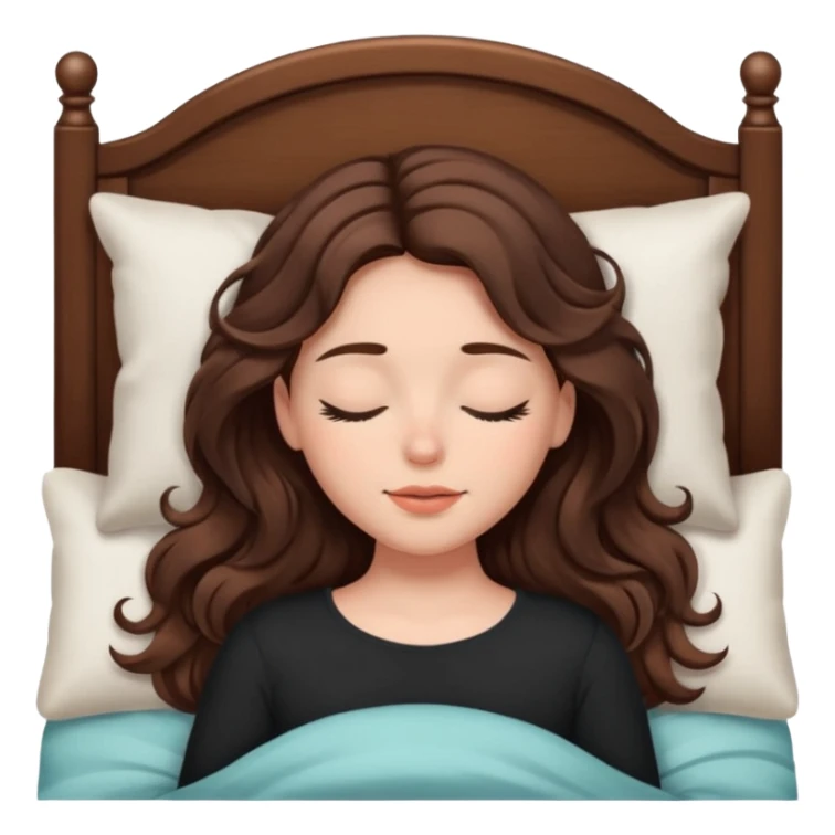 Um amenina super linda com cabelo marrom meio preto  com as pontas ondulado,  cabelo grande na cama deitada com o olho fechado  sticker