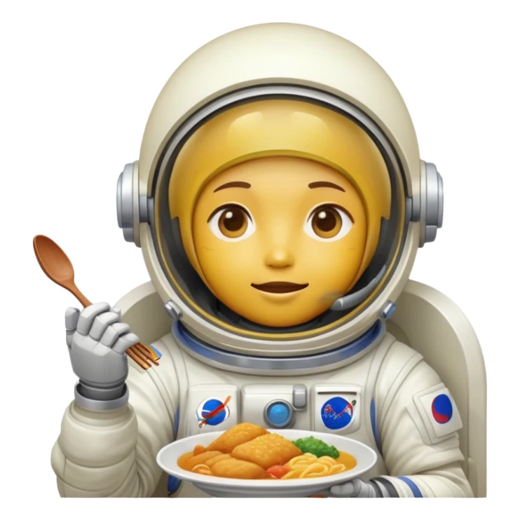 A yellow person in a spacesuit eating Korean food sticker