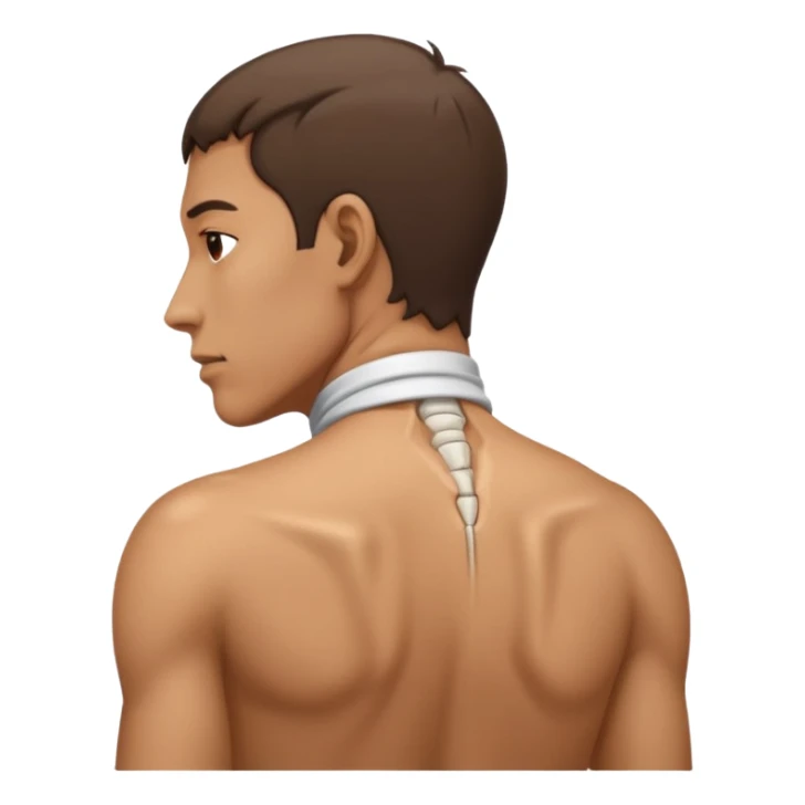 man with bent neck, pain emerging from the back of his neck sticker
