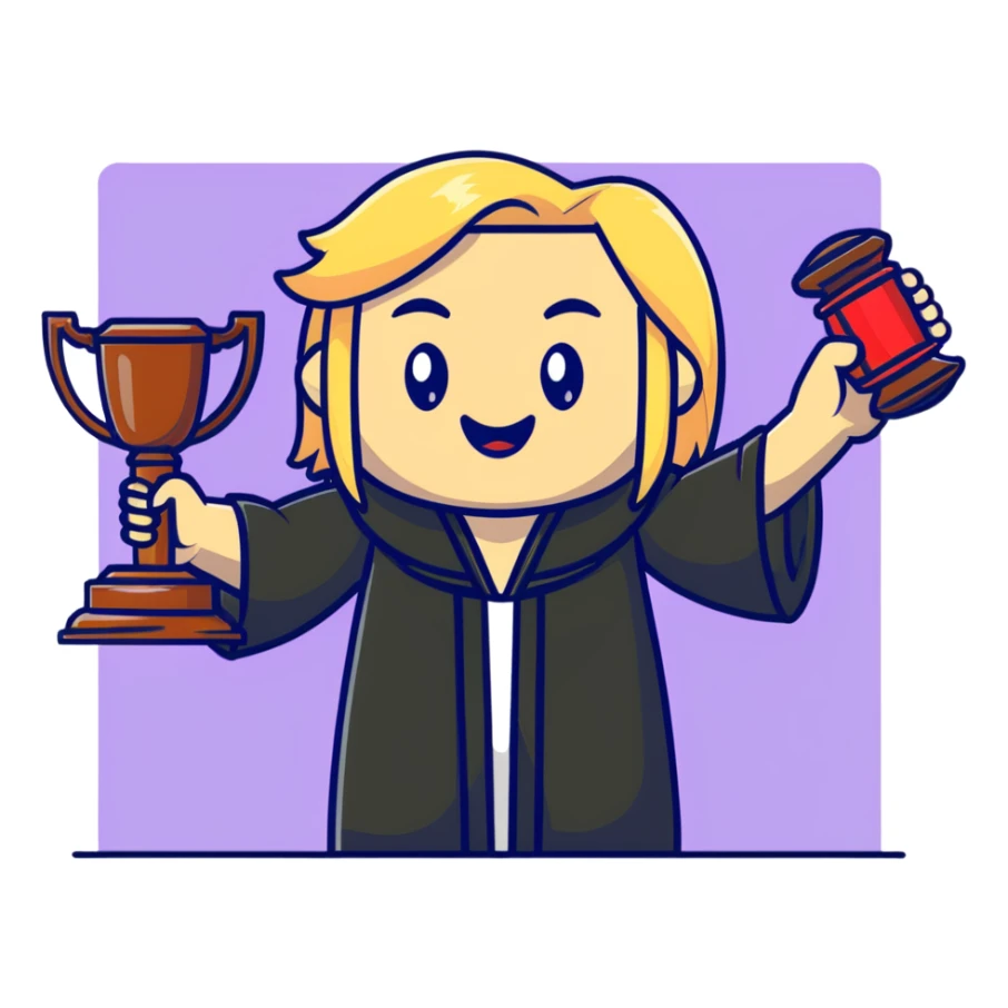 Angry blonde judge with buck teeth and gavel  sticker