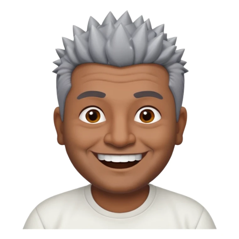 50 yr old indian man, dark skin, grey hair, big smile, white teeth, chubby, no moustache, clean shaven, spiky hair sticker