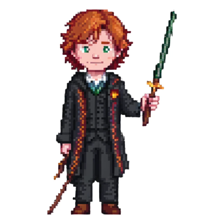 Ron Weasley with red hair and wand sticker