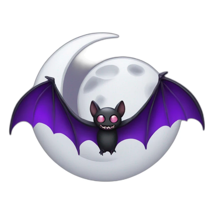 purple black vampire bat wings flying in front of large dripping grey crescent moon sticker