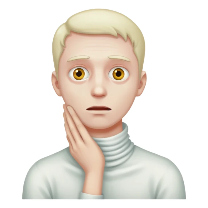 A man with dying eyes holding his neck sticker