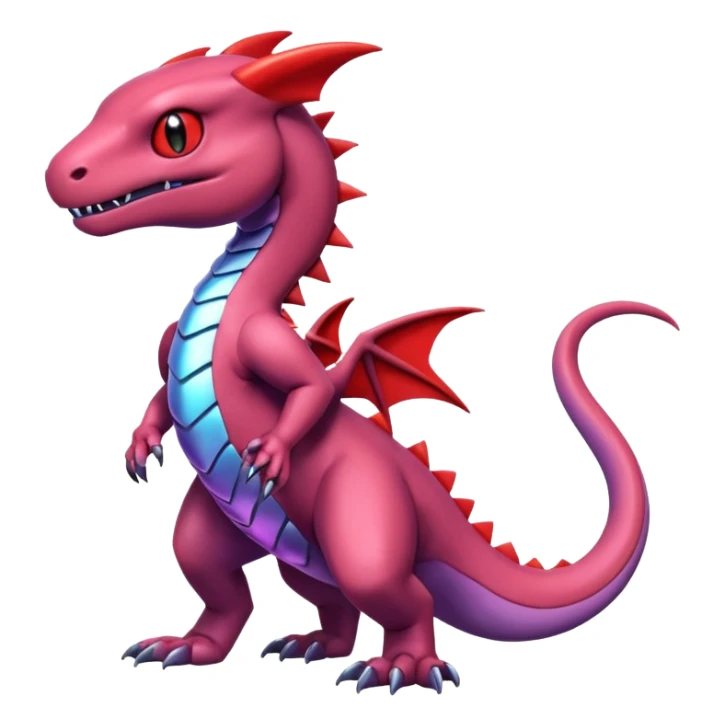Cute Shiny mauve iridescent Guilmon-Salandit-Fakémon-hybrid-creature (full body)  sticker