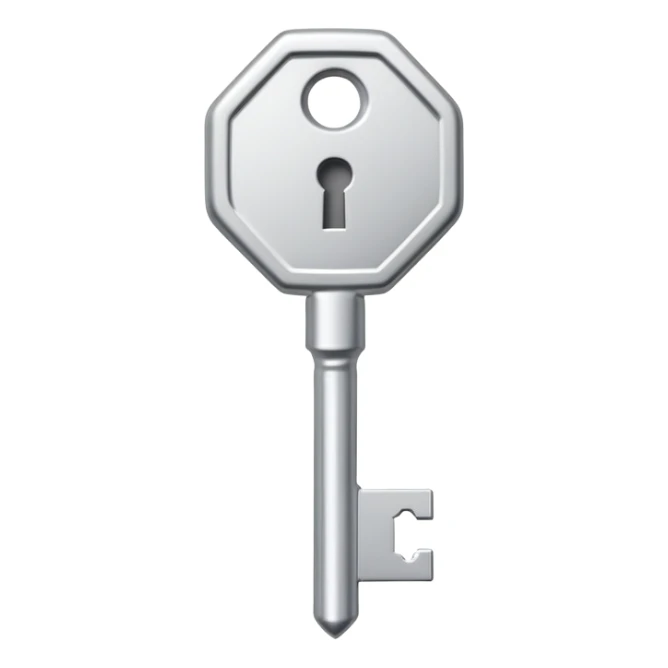 small silver metal key with hexagonal head and the word NATIONAL engraved, clean lines, soft silver tone, minimalistic and precise sticker
