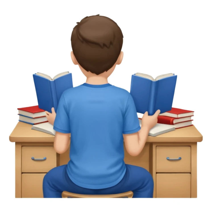 Boy sitting at school reading with his back to the camera
 sticker