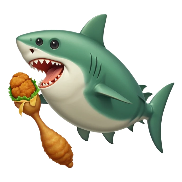 green shark holds with a fin fried chicken leg sticker