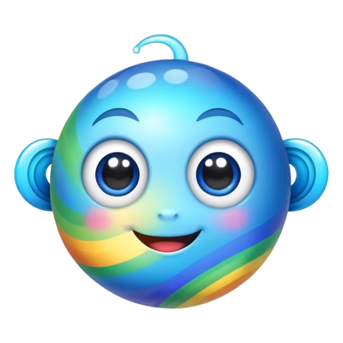 blue planet with rainbow colored rings and a cute smiling face with big eyes sticker