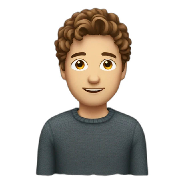 Guy with brown wavy hair and jumper sticker