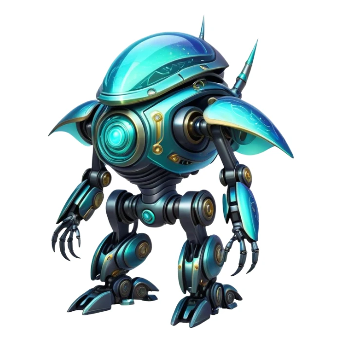  Epic legendary rare glowing mechanical Shiny sparkly transparent bioluminescent luminescent vibrant bright pastel dark exotic iridescent colorful gradients futuristic modern metallic glossy glittery fantasy-cyber-Fakémon-Vernid-robot-creature sticker
