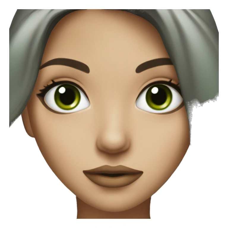 Beautiful brunette with green/grey eyes with a kiss sticker