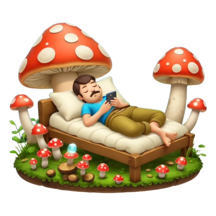 bard character asleep on mushroom bed snoring glow spores sticker