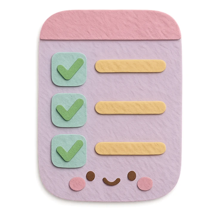 soft pastel kawaii rounded to-do list sticker with cute checkboxes, paper craft style sticker