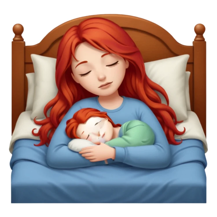 Red long hair girl sleeping in bed alone sticker