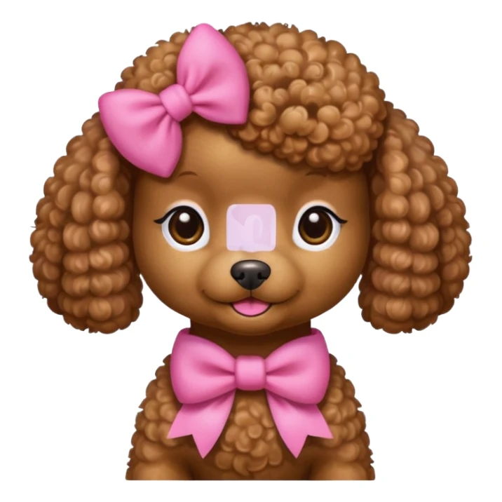 Brown toy poodle with pink bow sticker