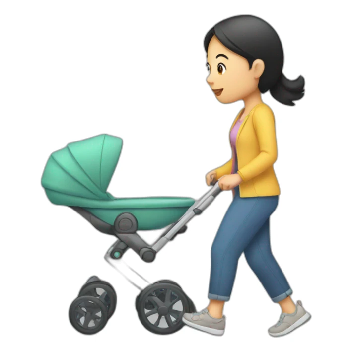 asian womanb pushing a stroller sticker